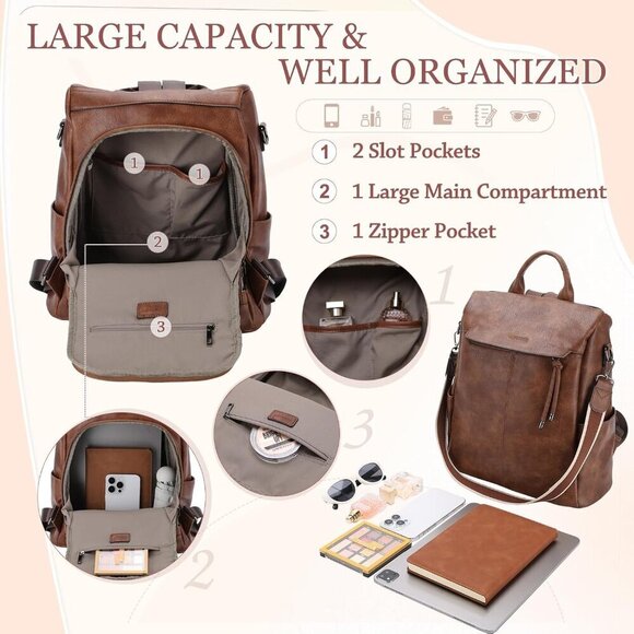 Faux Leather Backpack Purse for Women Anti-Theft Travel Work Daily main image 6